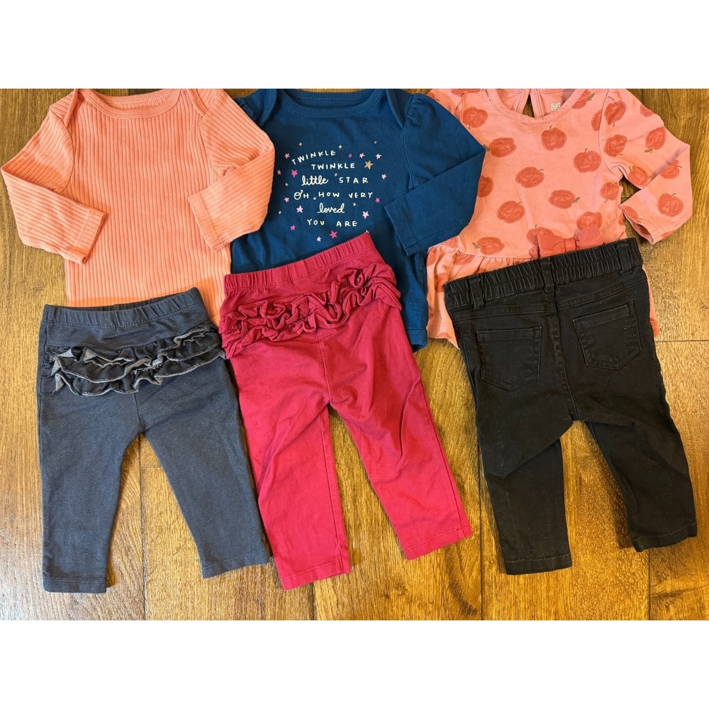 Baby Girl Outfits 6/9 9 Months Long Sleeved Bodysuits Shirts Pants Clothes Lot - Picture 8 of 11
